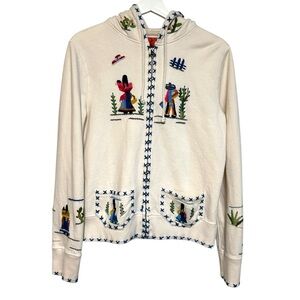 Lucky brand L sweatshirt zip up hoodie embroidery Mexican scene boho Y2K vintage